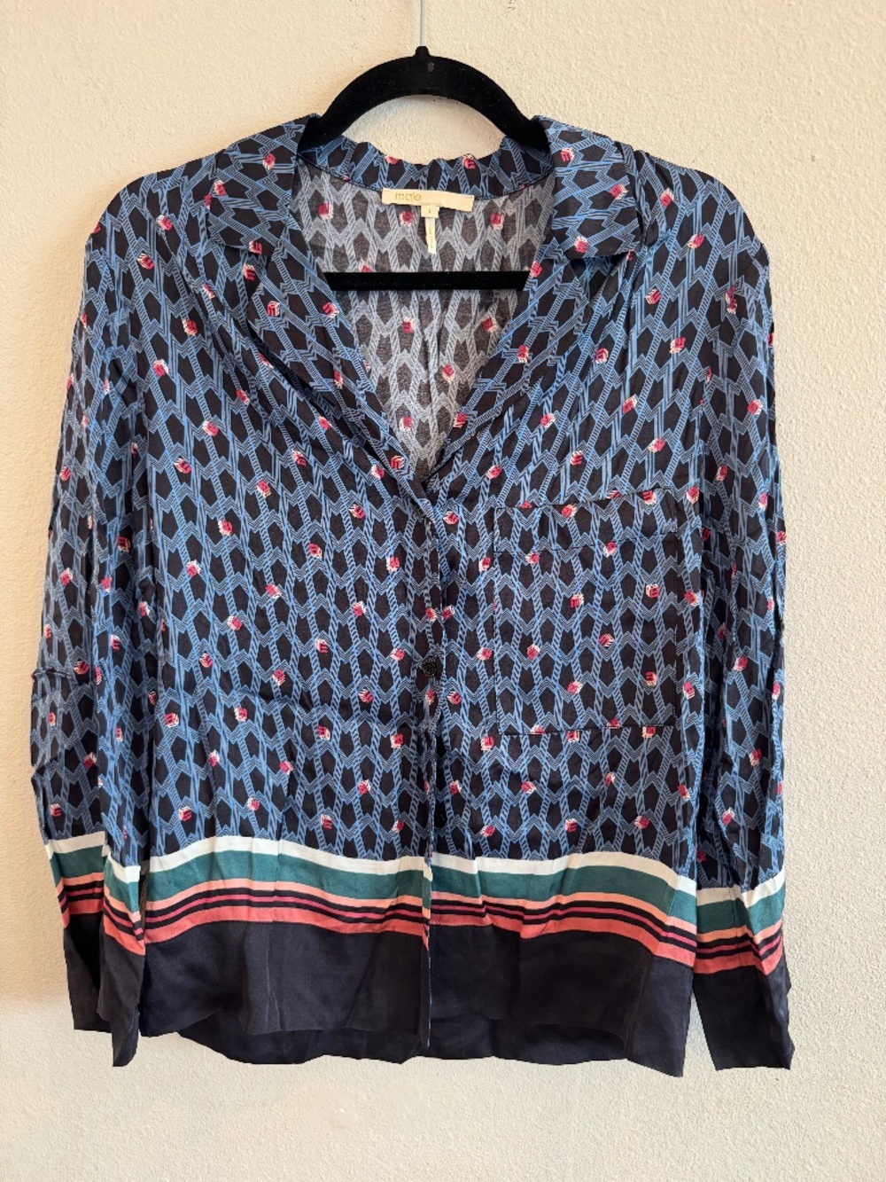 Maje Women's Printed Button-Up Shirt Blue Size 1
